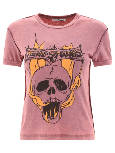 Acne Studios Graphic Printed Crewneck T-shirt In Pink