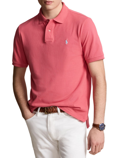 Polo Ralph Lauren Custom Slim Fit Mesh Polo Shirt In Pale Red
