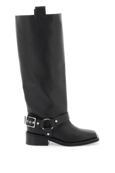 Ganni Black Buckled Biker Boots