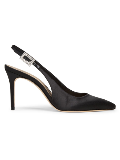 Saks Fifth Avenue Women's Collection 85mm Crystal-buckle Satin Slingback Pumps In Black