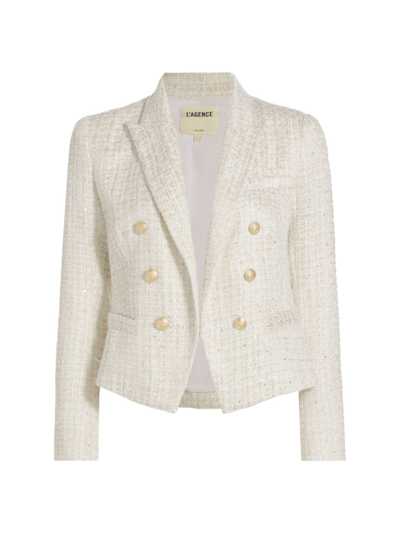 L Agence L'agence Brooke Embossed Button Blazer In Ivory Light Gold
