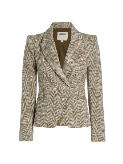 L Agence Marie Herringbone Double-breasted Blazer In Armyecru Herringb