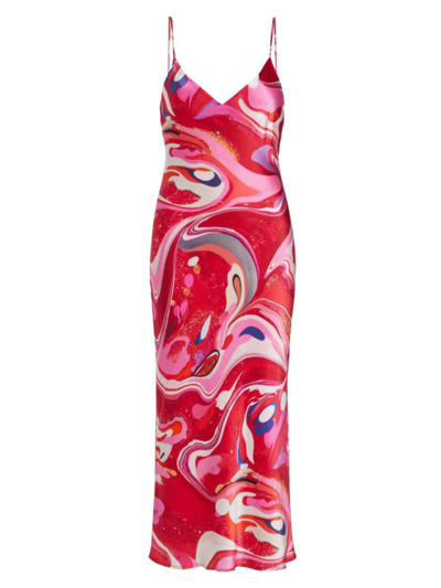 L Agence Multi Tie-dye Swirl Seridie Silk Slip Dress In Pink Multi Tie Dye Swirl