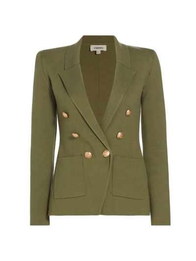 L Agence Kenzie Knit Double-breasted Blazer In Clover Gold