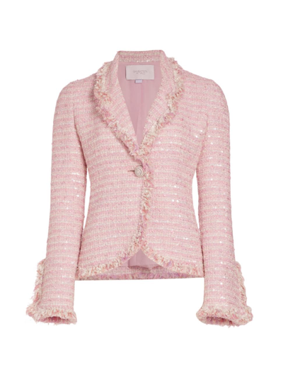 Giambattista Valli Women's Fringe-trimmed Tweed Single-breasted Jacket In Pink Multi