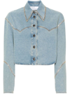 GIUSEPPE DI MORABITO GIUSEPPE DI MORABITO DENIM JACKET DECORATED WITH CRYSTALS  WASHED LIGHT BLUE COTTON DENIM CONTRASTIN