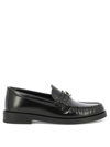 Jimmy Choo Leather Loafers With Glossy Finish And Metallic Accent In Black