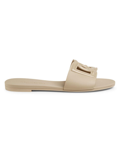 Dolce & Gabbana Women's Interlock Logo Rubber Slides In Beige