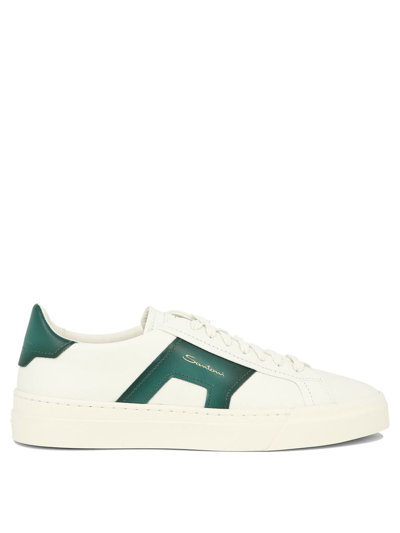 Santoni Double Buckle Low-top Leather Trainers In White