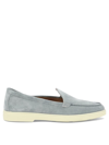 Santoni Slip On Moccasin In Light Blue Suede In Blue