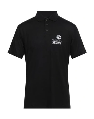 Giorgio Armani Man Polo Shirt Black Size 42 Viscose, Elastane, Polyester