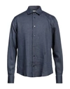 Trussardi Man Shirt Slate Blue Size 17 Linen