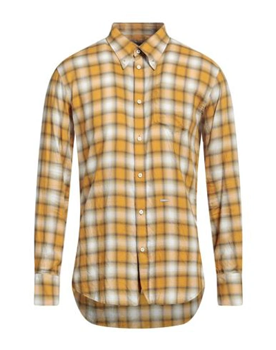 Dsquared2 Man Shirt Ocher Size 36 Cotton, Viscose, Lyocell In Yellow