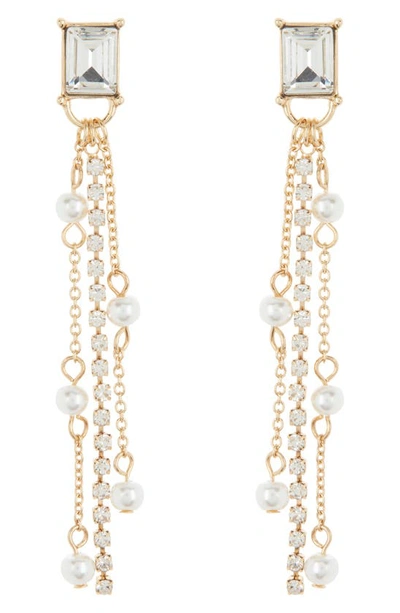Nordstrom Rack Imitation Pearl Chain Drop Earrings In Clear- White- Gold