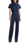 Black Halo Estella Short Sleeve Jumpsuit In Navy