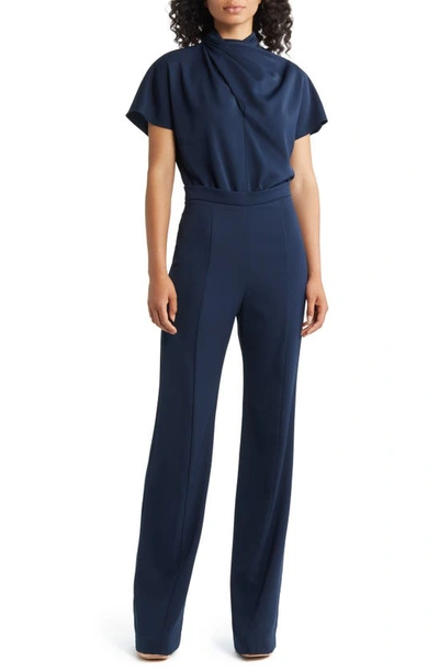 Black Halo Estella Short Sleeve Jumpsuit In Navy