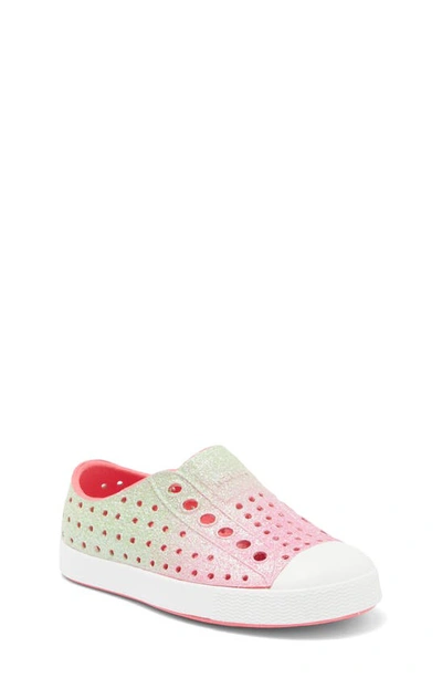 Native Shoes Kids' Jefferson Bling Glitter Slip-on Sneaker In Celadon Raz Bling/ Shell White