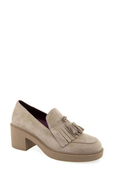 Aerosoles Gibes Fringe Loafer In Trench Coat Suede