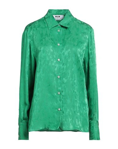 Msgm Woman Shirt Green Size 4 Acetate, Viscose