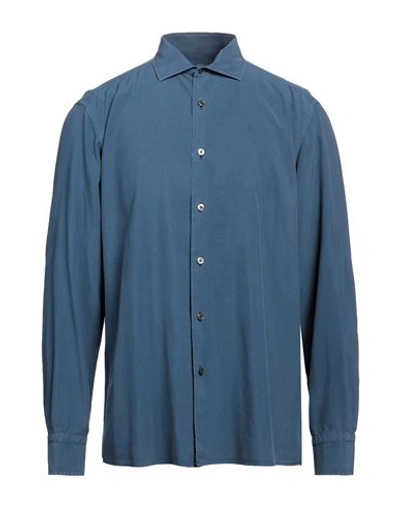 Zegna Man Shirt Slate Blue Size L Silk