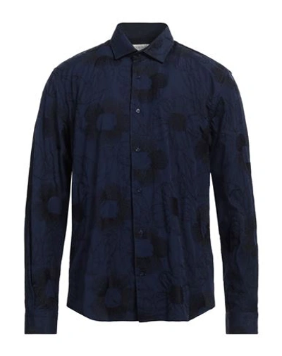 Poggianti Man Shirt Navy Blue Size 17 Cotton