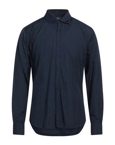 Rossopuro Man Shirt Navy Size 15 ¾ Cotton In Navy Blue