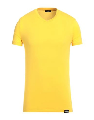 Dsquared2 Man Undershirt Yellow Size L Cotton, Elastane