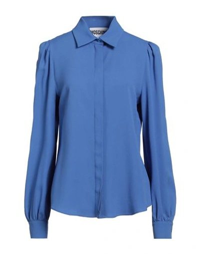 Moschino Woman Shirt Blue Size 10 Acetate, Viscose