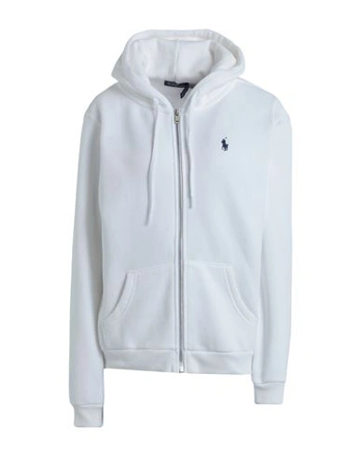 Polo Ralph Lauren Shrunken Fit Fleece Hoodie Woman Sweatshirt White Size M Cotton, Polyester