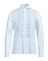 Tagliatore Man Shirt Sky Blue Size 17 Cotton, Linen