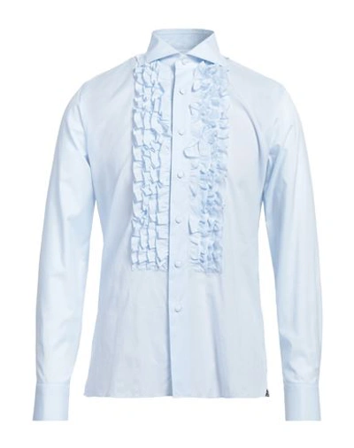 Tagliatore Man Shirt Sky Blue Size 17 Cotton, Linen