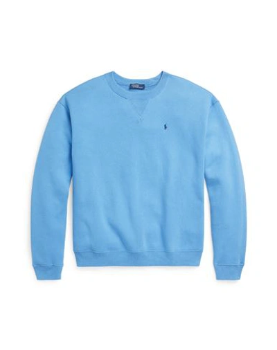 Polo Ralph Lauren Fleece Crewneck Sweatshirt Woman Sweatshirt Light Blue Size L Cotton, Polyester