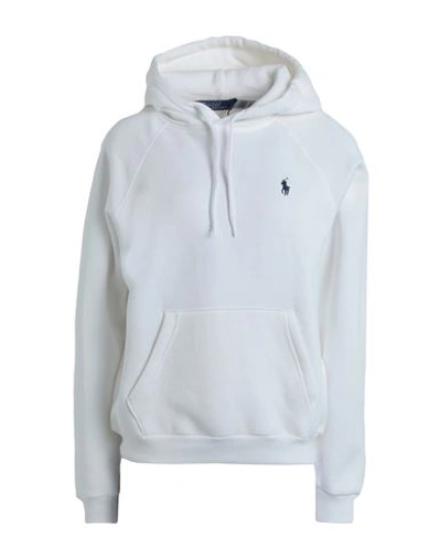 Polo Ralph Lauren Shrunken Fit Fleece Hoodie Woman Sweatshirt White Size M Cotton, Polyester