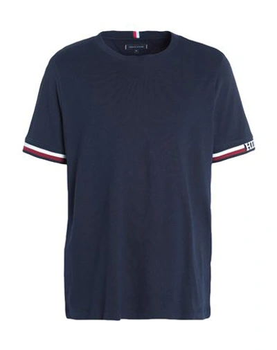 Tommy Hilfiger Man T-shirt Navy Blue Size L Cotton, Viscose, Elastane