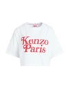 Kenzo Cropped Cotton T-shirt With Iconic Logo And Relaxed Fit In White