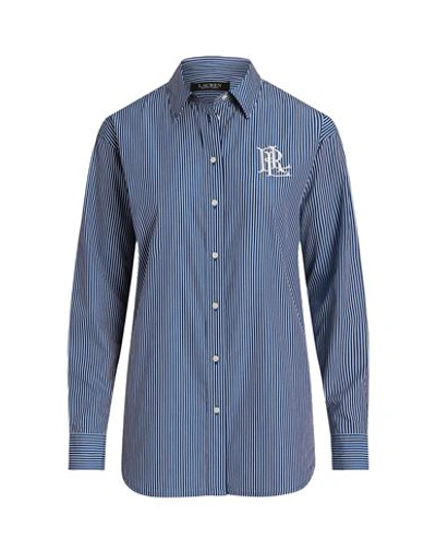 Lauren Ralph Lauren Striped Cotton Broadcloth Shirt Woman Shirt Blue Size Xl Cotton