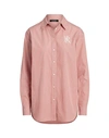 Lauren Ralph Lauren Striped Cotton Broadcloth Shirt Woman Shirt Pastel Pink Size Xl Cotton