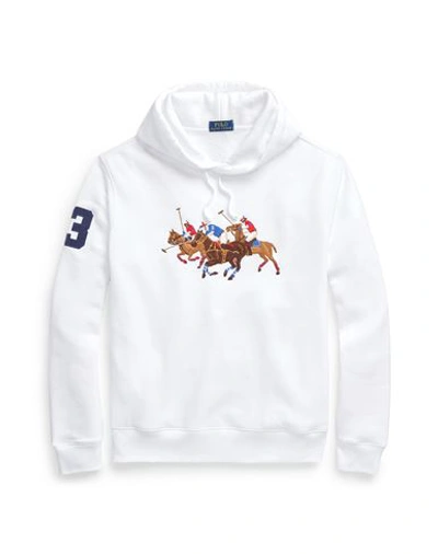 Polo Ralph Lauren Triple-pony Fleece Hoodie Man Sweatshirt White Size L Cotton, Polyester