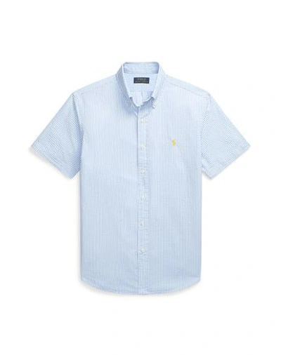 Polo Ralph Lauren Custom Fit Striped Seersucker Shirt Man Shirt Sky Blue Size L Cotton