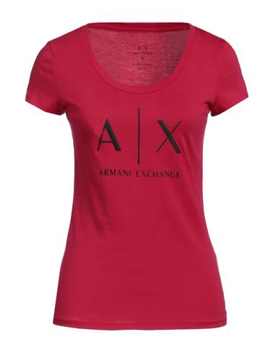 Armani Exchange Woman T-shirt Garnet Size L Supima Cotton In Red