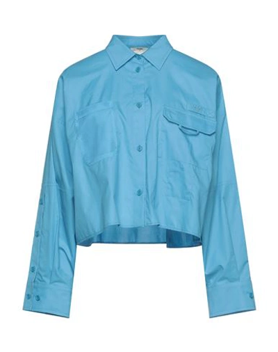 Fendi Woman Shirt Azure Size 2 Cotton, Viscose In Blue