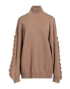 Barrie Woman Turtleneck Light Brown Size L Cashmere In Beige