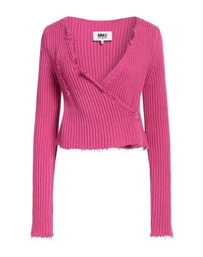 Mm6 Maison Margiela Woman Cardigan Fuchsia Size S Cotton, Wool In Pink