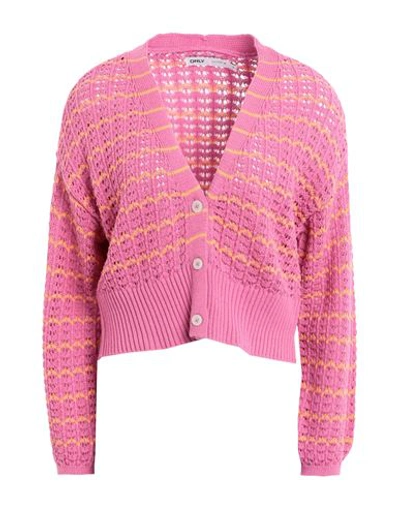 Only Woman Cardigan Magenta Size L Cotton, Acrylic