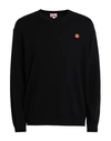 Kenzo Black Knit Jumper With Boke Flower Logo Patch On The Chest In Wool Man In Black