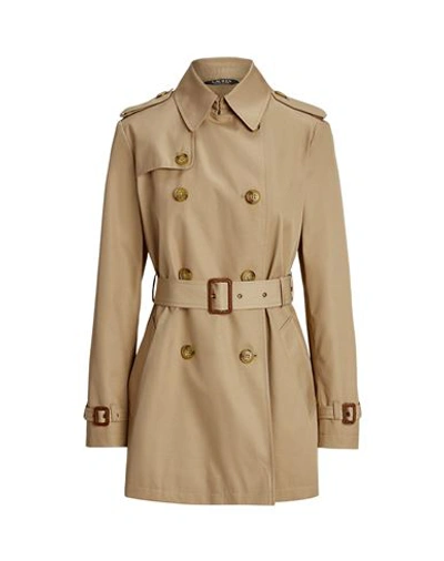 Lauren Ralph Lauren Belted Cotton-blend Trench Coat Woman Overcoat & Trench Coat Sand Size M Cotton, In Beige