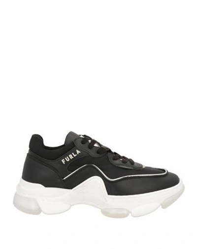 Furla Wonder Lace_up Sneaker T.40 Woman Sneakers Black Size 10 Leather, Polyamide, Polyurethane In Black