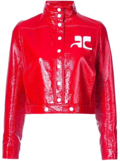 Courrèges Logo Patch Cropped Bomber Jacket In Cherry Red