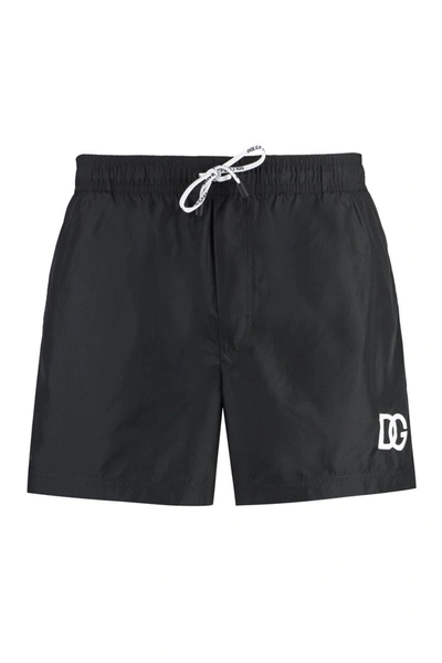 Dolce & Gabbana Logo Embroidered Drawstring Swim Shorts In Black