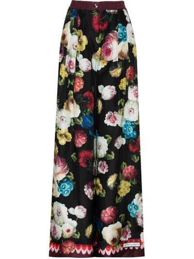 Dolce & Gabbana Floral-print Wide-leg Silk-satin Trousers In Multicolor